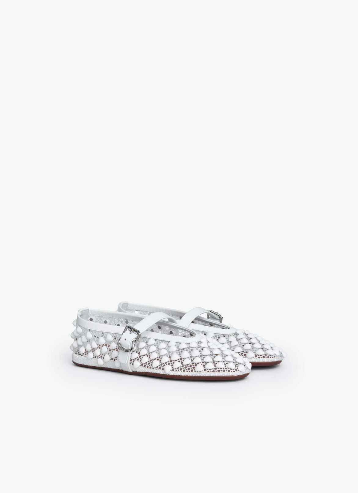 BALLET FLATS WITH STUDS ON FISHNET ALAÏA WHITE BALLET FLATS WITH STUDS ON FISHNET